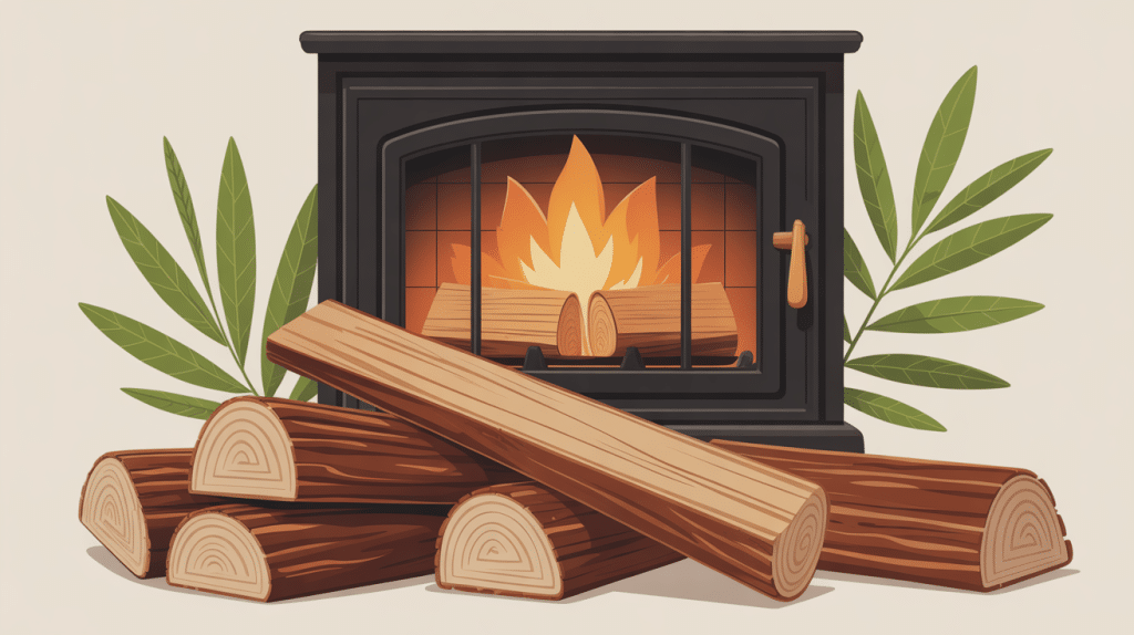 albizia bois de chauffage bûches devant poêle moderne