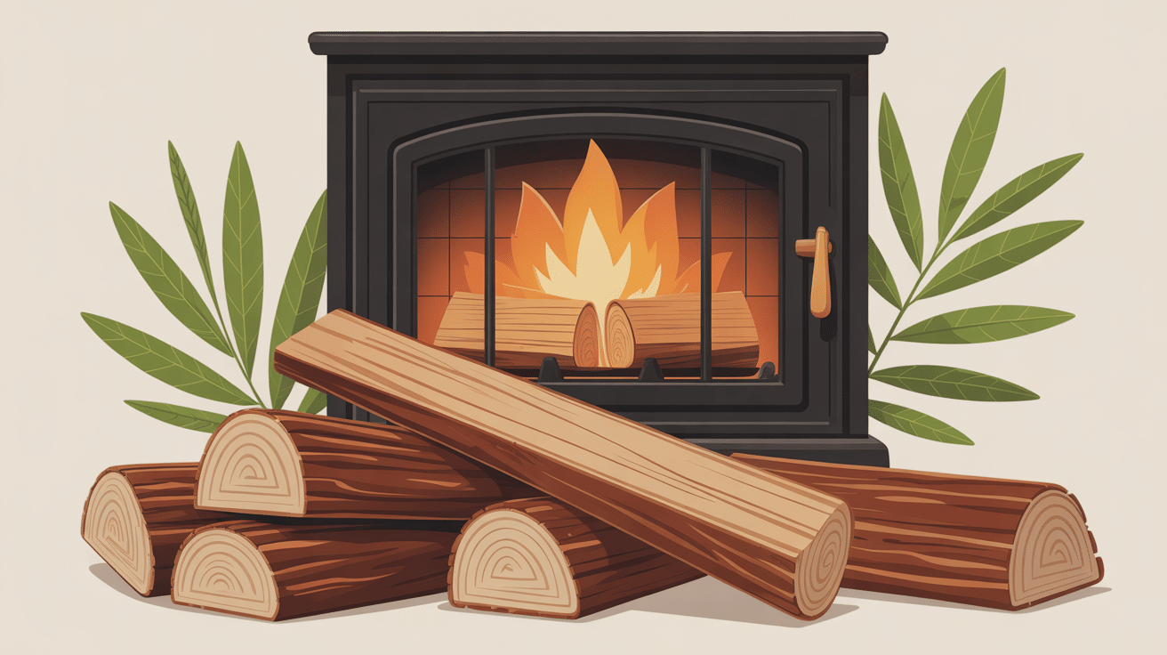albizia bois de chauffage bûches devant poêle moderne