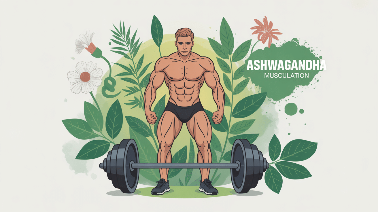 Illustration ashwagandha musculation sportif et bien-être