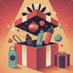 cadeaux pour les sportifs, accessoires, gadgets, équipements autour d'une boîte cadeau