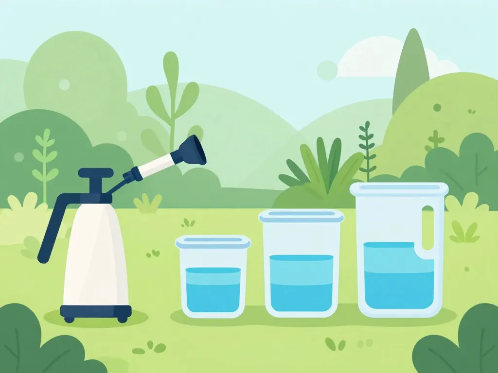 Dosage Roundup pour 5 litres d'eau concept diagram pulvérisateur et dosages