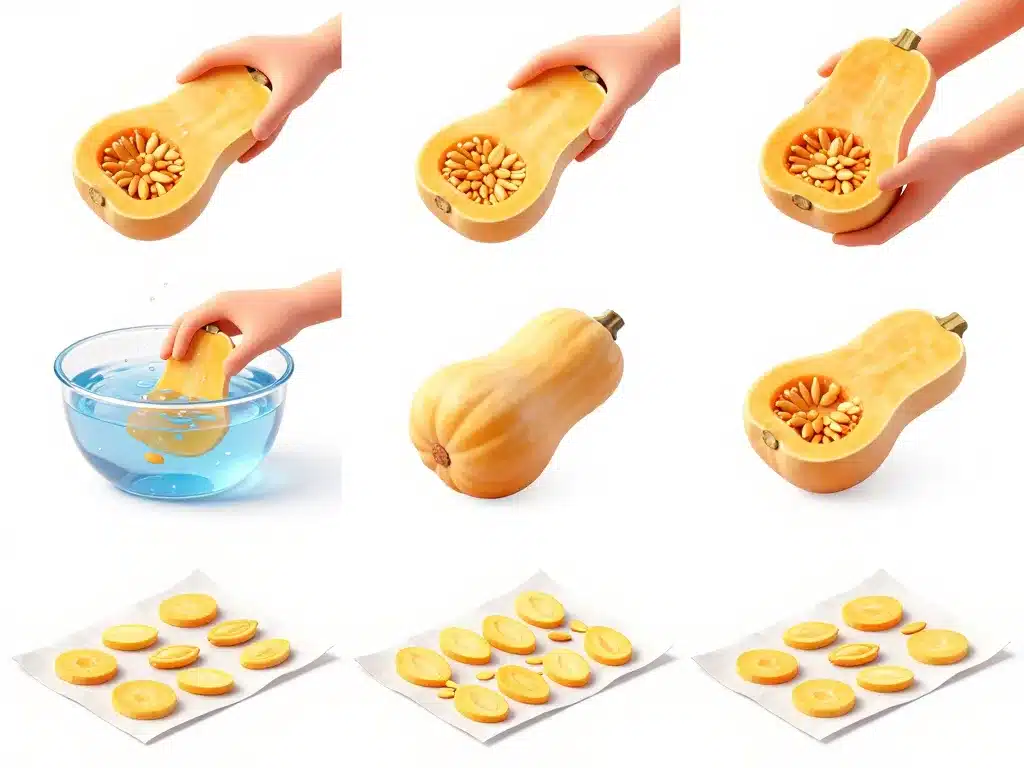 Séquence étape par étape récupérer les graines de butternut pour planter