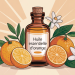 huile essentielle d orange illustration flacon et zestes