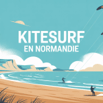 kitesurf en normandie silhouettes sur plage avec falaises