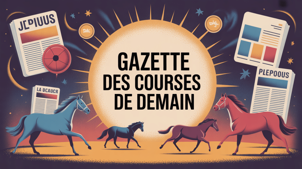 la gazette des courses de demain avec journaux et chevaux stylisés