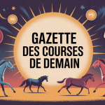 la gazette des courses de demain avec journaux et chevaux stylisés