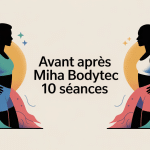 miha bodytec avant apres 10 seances, illustration silhouettes transformation