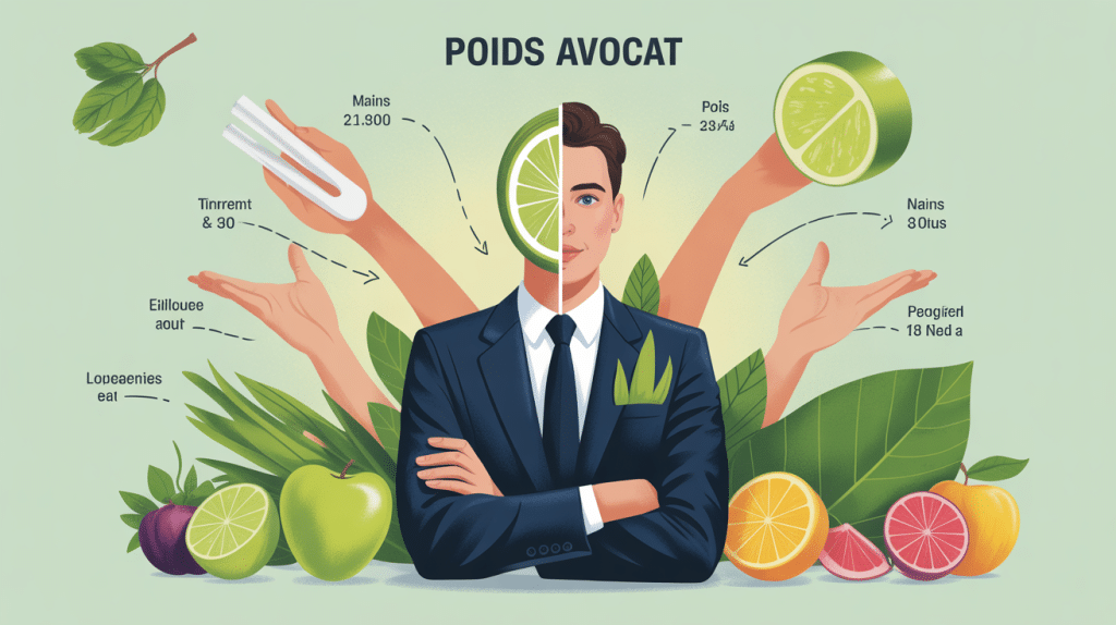 poid avocat stylisé avec repères de portions