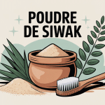 illustration poudre de siwak, brosse à dents, plante salvadora persica