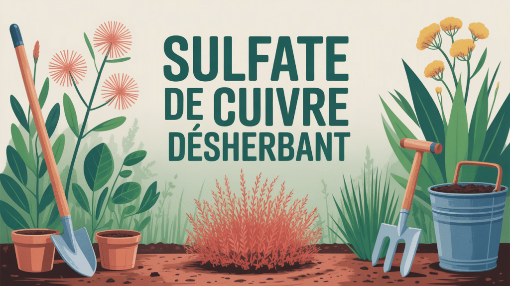 sulfate de cuivre desherbant utilisé au jardin, contraste entre plantes saines et mauvaises herbes