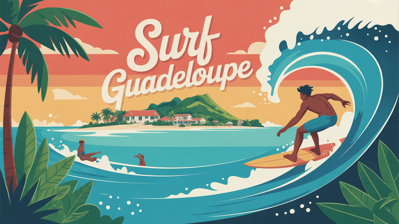illustration surf guadeloupe ambiance tropicale