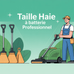 taille haie à batterie professionnel en action illustration épurée