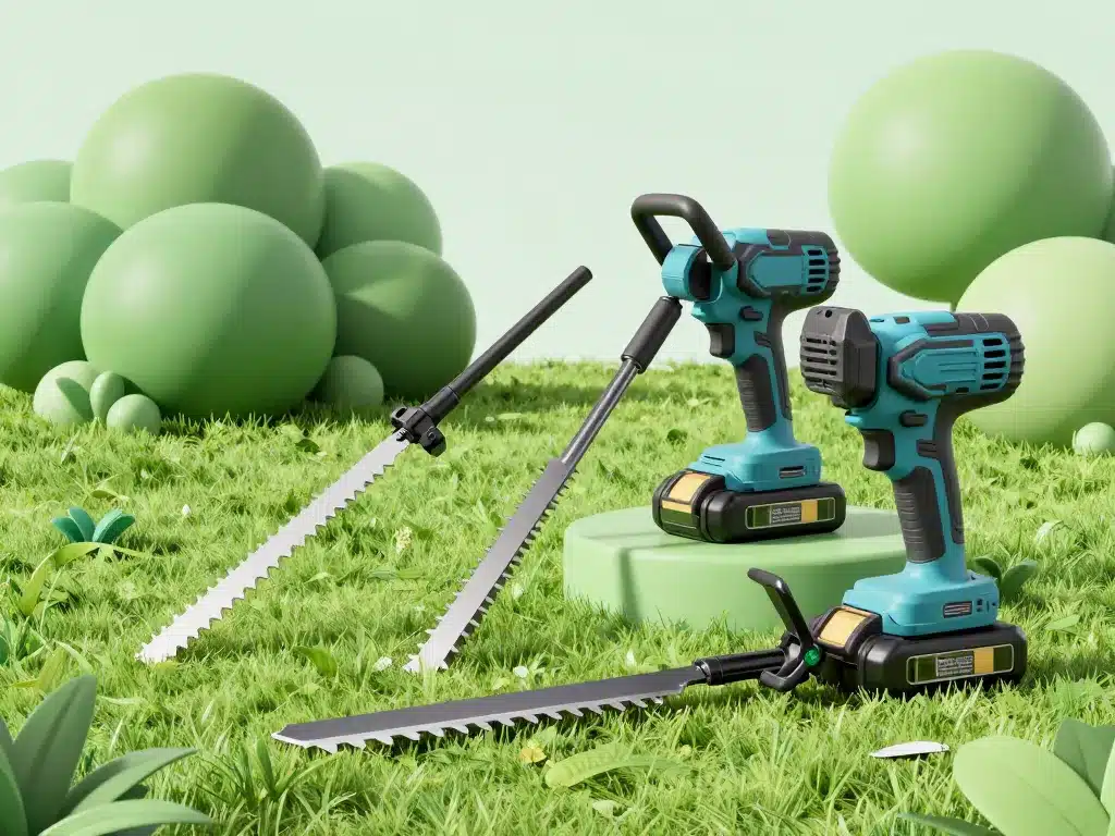 plusieurs taille haie à batterie professionnel sur herbe