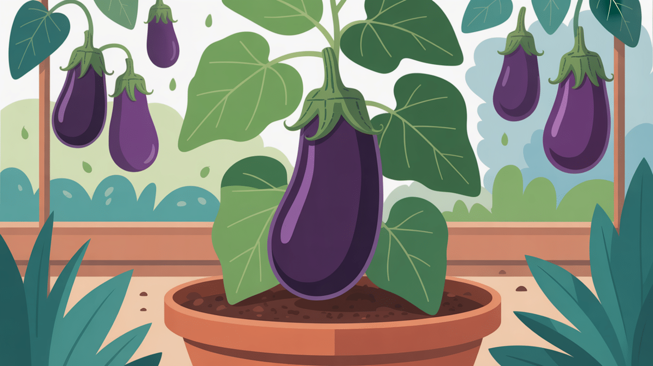 plant aubergine avec tuteur solide et fruits sains