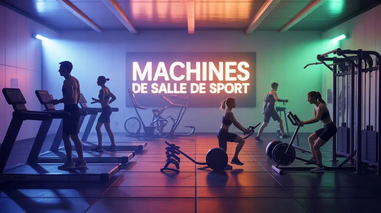 machines de salle de sport silhouettes sur équipements