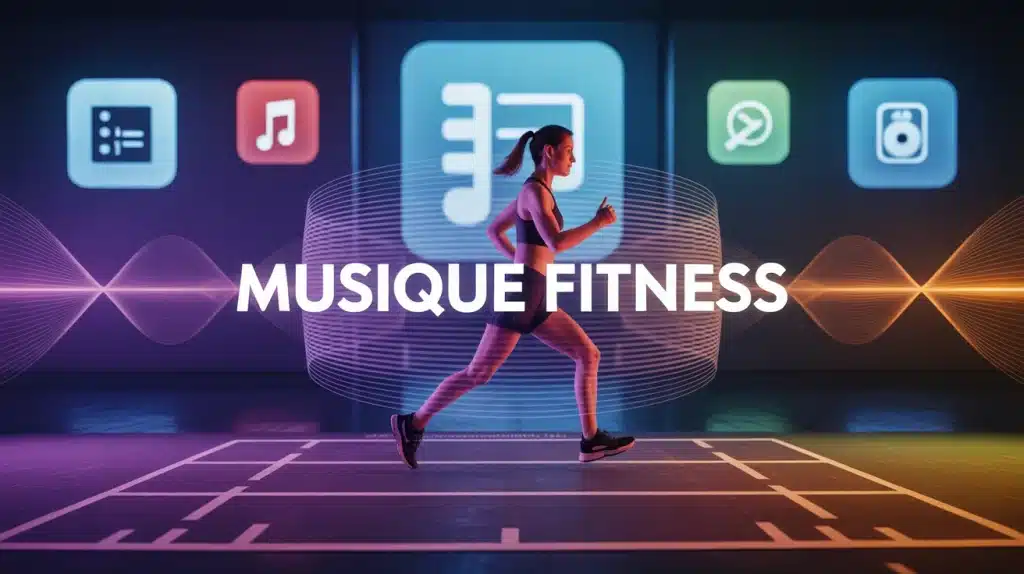 musique fitness silhouette courant avec ondes musicales