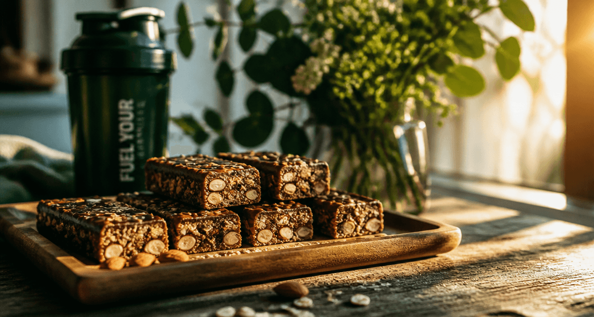 barres de cereales proteinees chocolat amande sur table