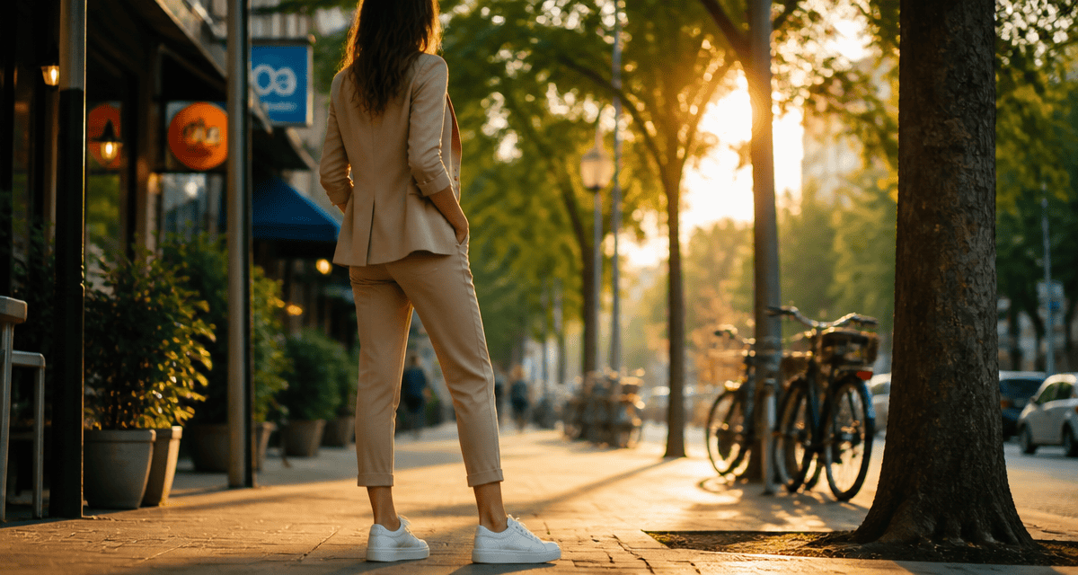 basket blanche femme tendance 2025 trottoir urbain