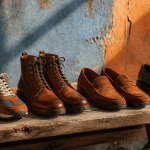 Chaussure homme tendance 2025 alignées sur banc