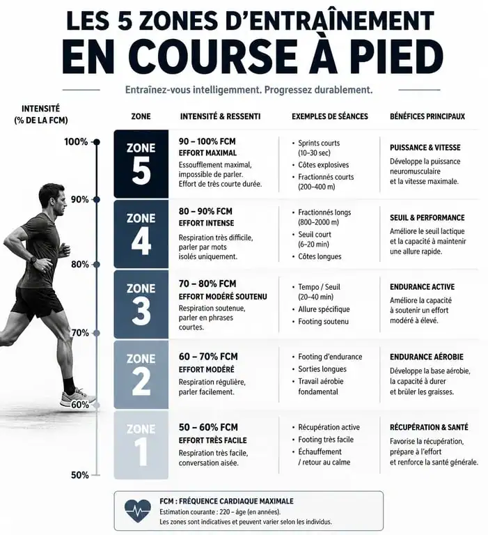 Infographie des zones de fréquence cardiaque pour la course à pied