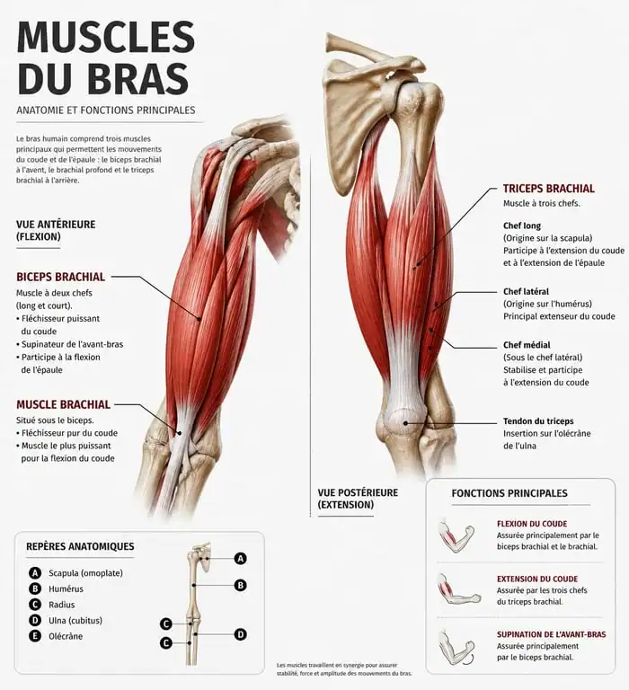 Schéma anatomique des muscles du bras pour avoir des gros bras en 1 mois