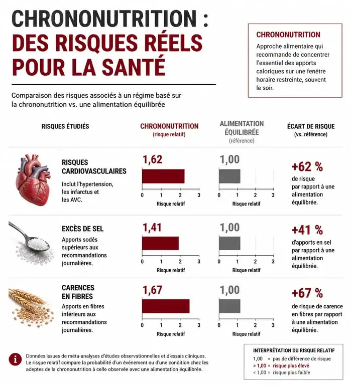 Infographie sur les dangers de la chrononutrition et les risques pour la santé