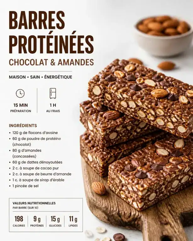 Barres de céréales protéinées maison au chocolat et amandes
