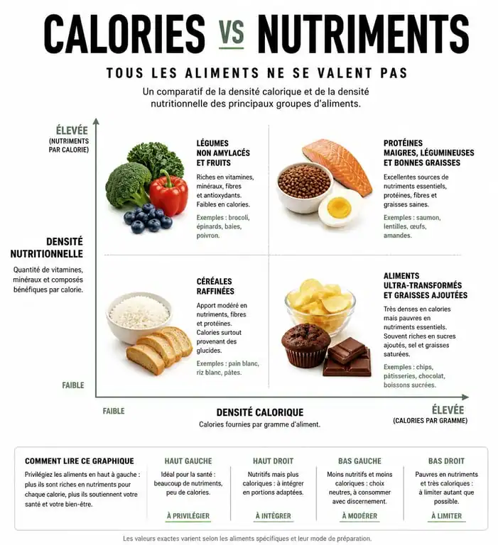 Infographie nutritionnelle sur la densité calorique pour perdre du poids