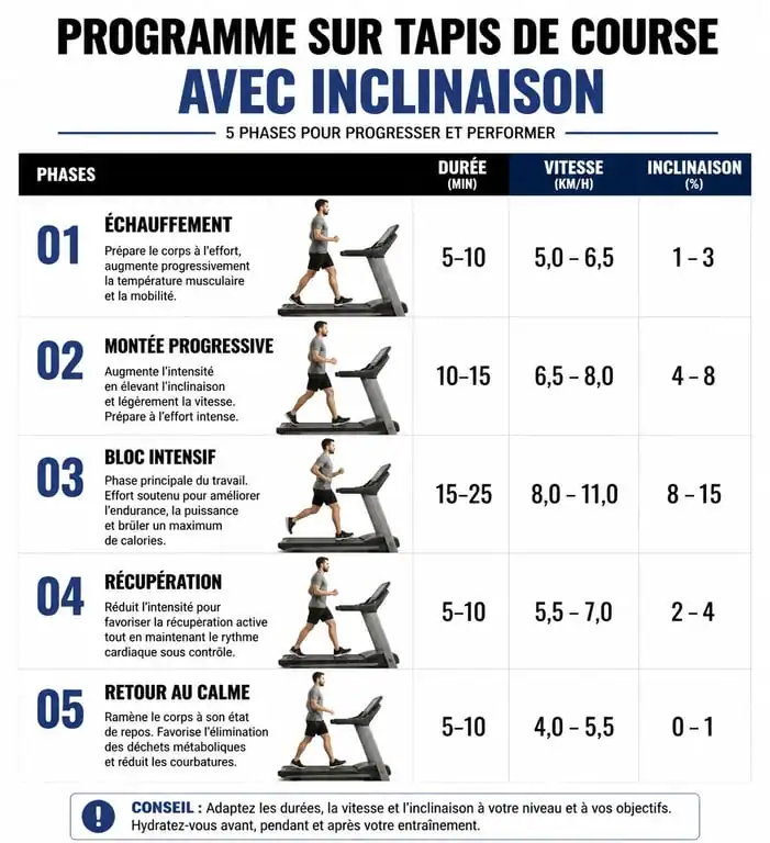 Infographie du programme pour tapis de course Incline Power