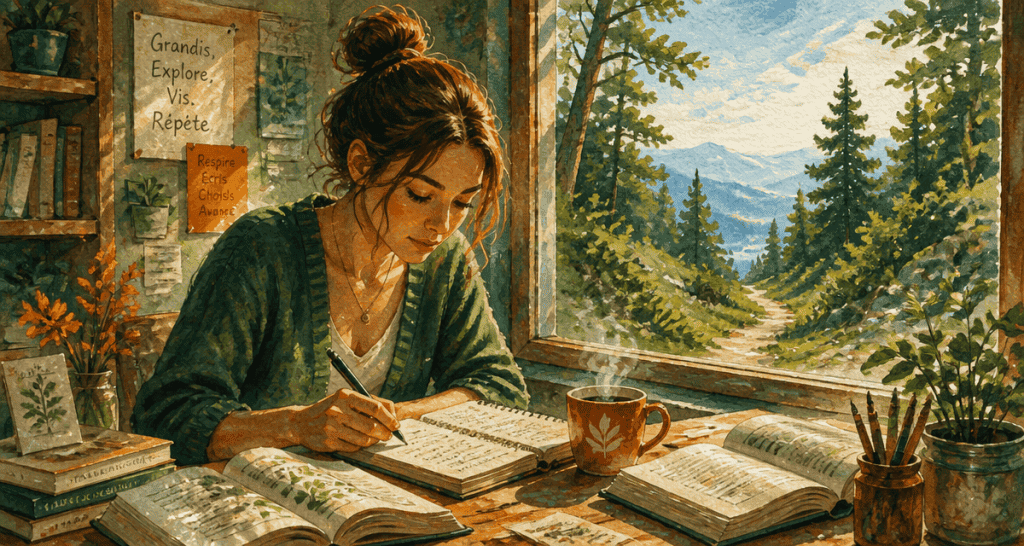 Femme étudiant mindset croissance, ambiance inspirante