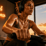 musique de salle de sport femme rameur casque