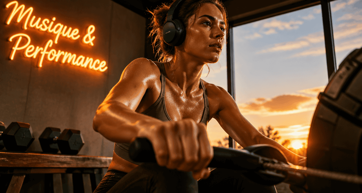 musique de salle de sport femme rameur casque