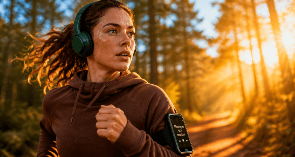 musique qui motive femme running forêt
