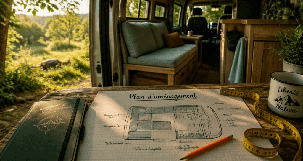 plan amenager un fourgon intérieur bois