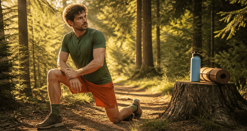 sport matinale étirements forêt aube