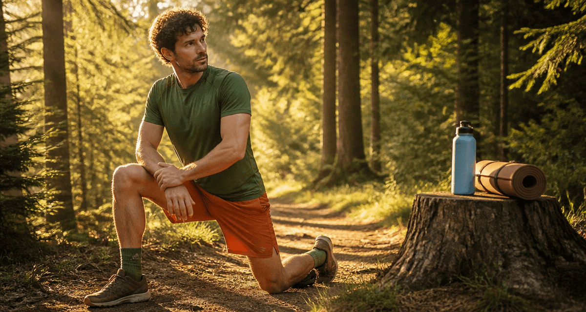 sport matinale étirements forêt aube