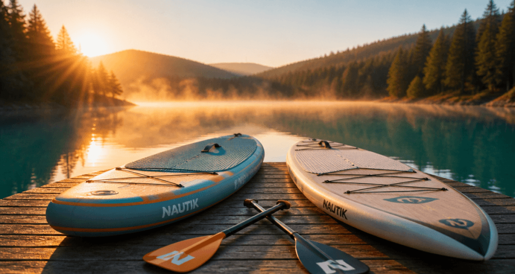 stand up paddle board gonflable et rigide sur un lac