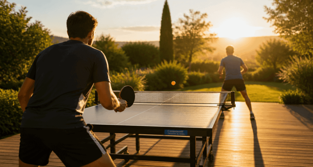 table tennis de table extérieure joueurs lumière dorée