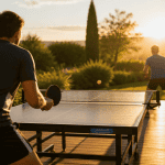 table tennis de table extérieure joueurs lumière dorée