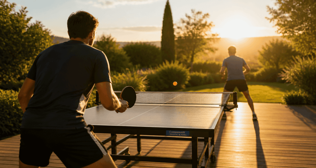 table tennis de table extérieure joueurs lumière dorée