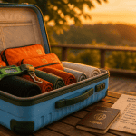 valise moyenne ouverte avec accessoires de voyage