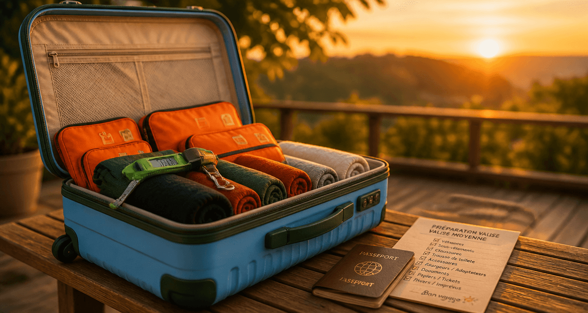 valise moyenne ouverte avec accessoires de voyage