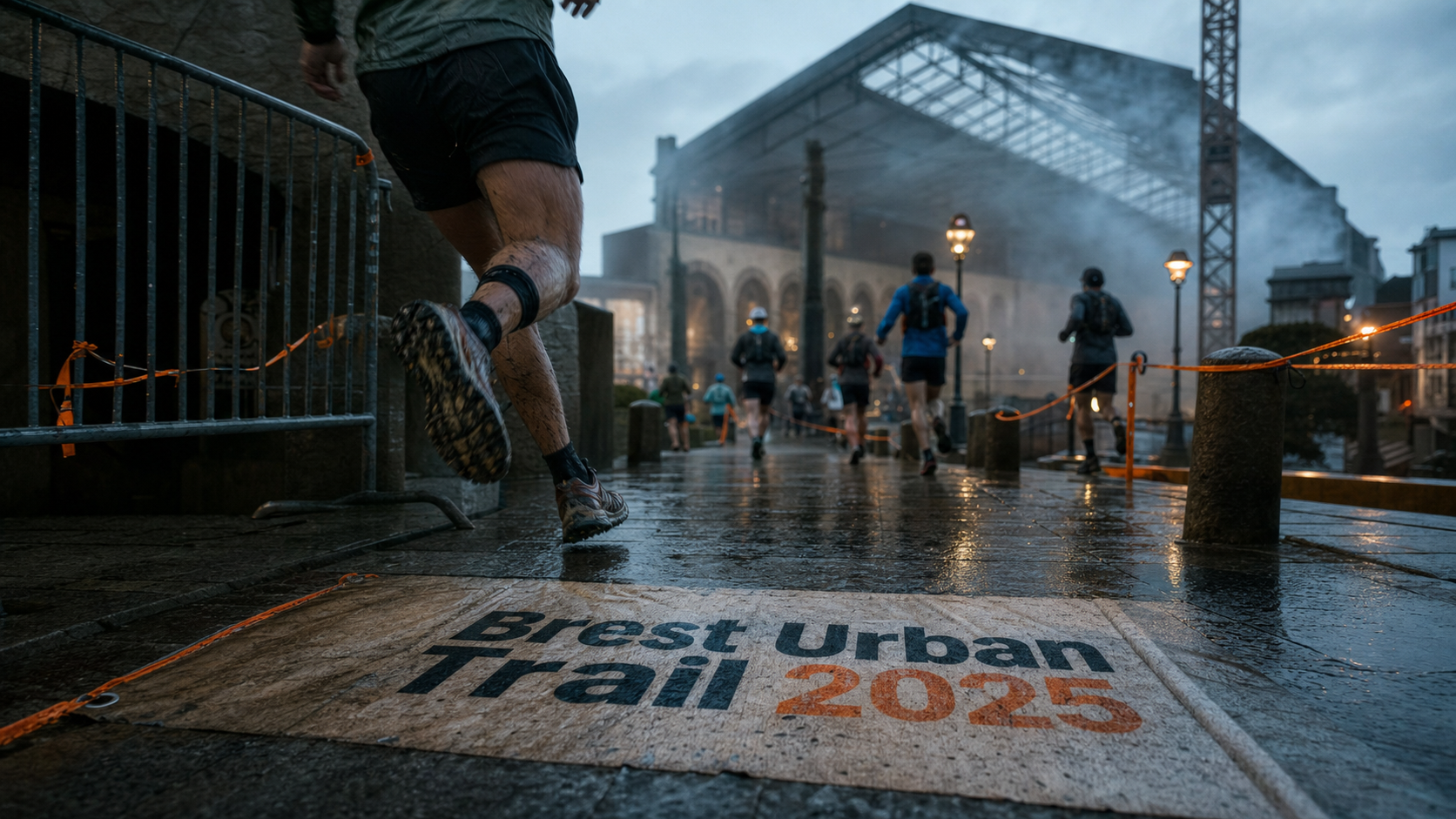 Brest Urban Trail 2025 : coureur en ville à Brest, ambiance course nocturne