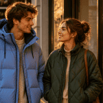 doudoune veste homme femme devant boutique