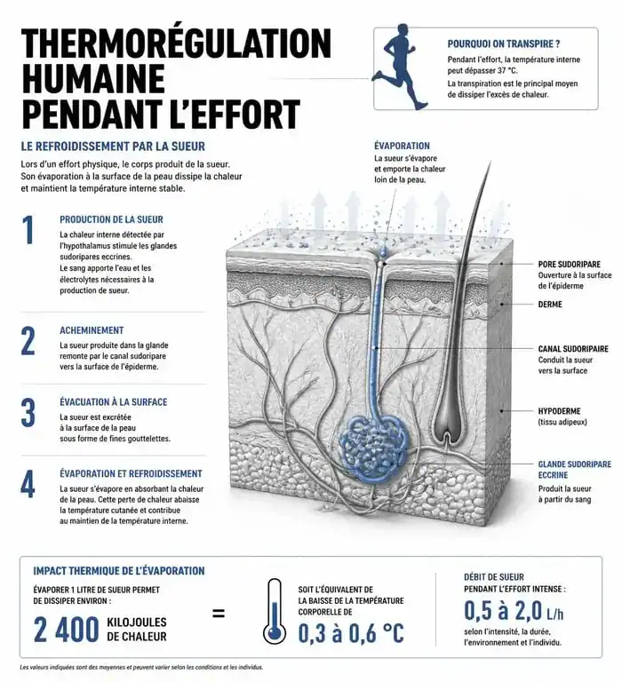 Infographie sur le mécanisme de la transpiration et les bienfaits de la sudation pendant le sport