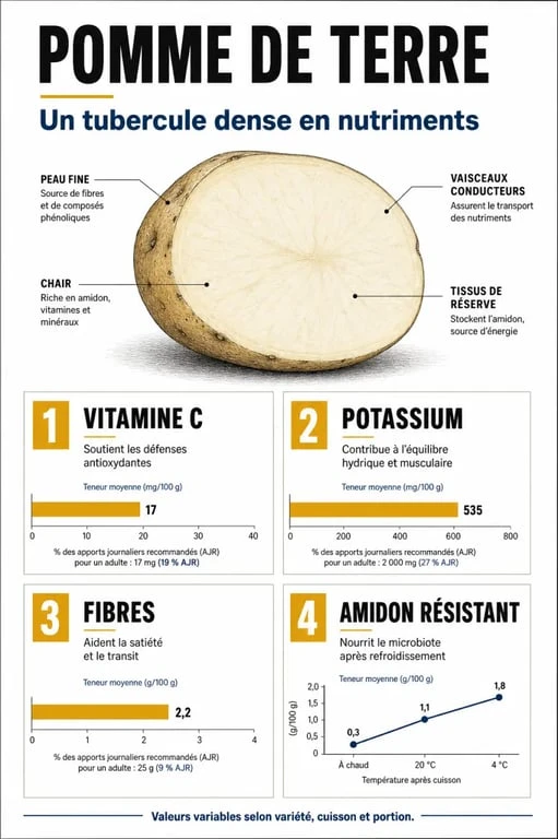 Infographie des bienfaits nutritionnels et apports santé de la pomme de terre