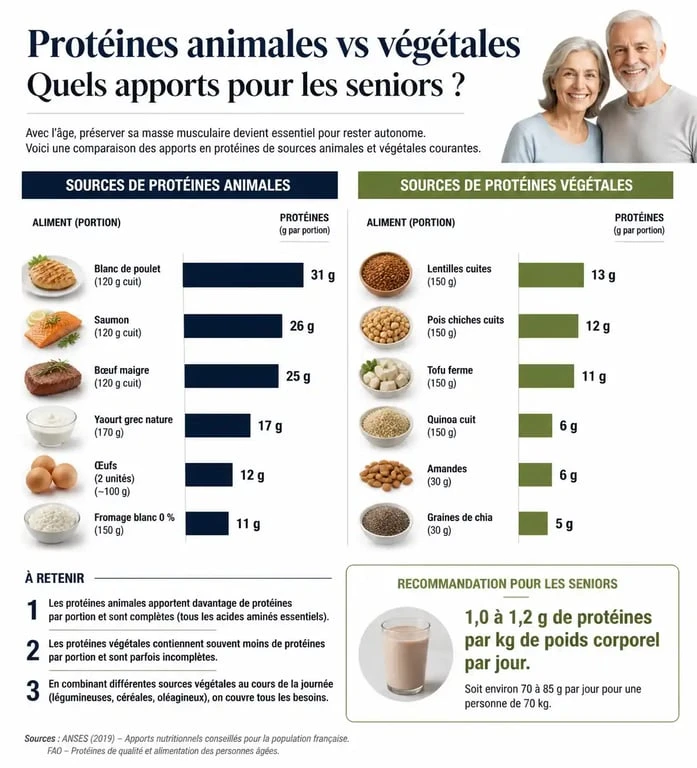 Infographie des aliments riches en protéines pour personnes âgées et seniors