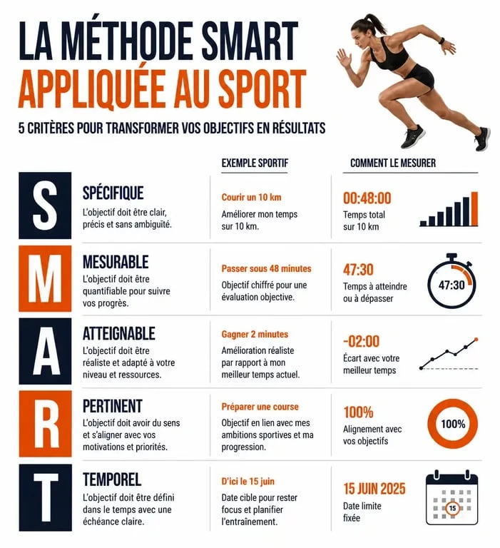 Infographie expliquant la méthode SMART pour se motiver à faire du sport