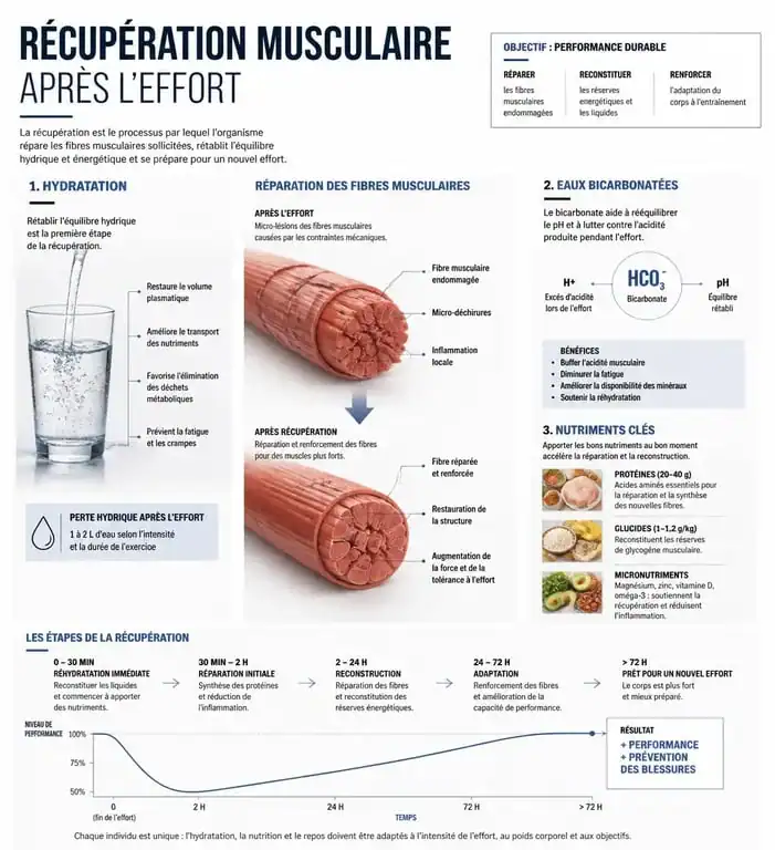 Infographie sur l'hydratation et les boissons pour soulager les courbatures après le sport