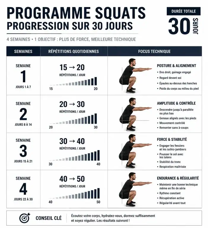Planning de 30 jours pour un programme squat femme efficace